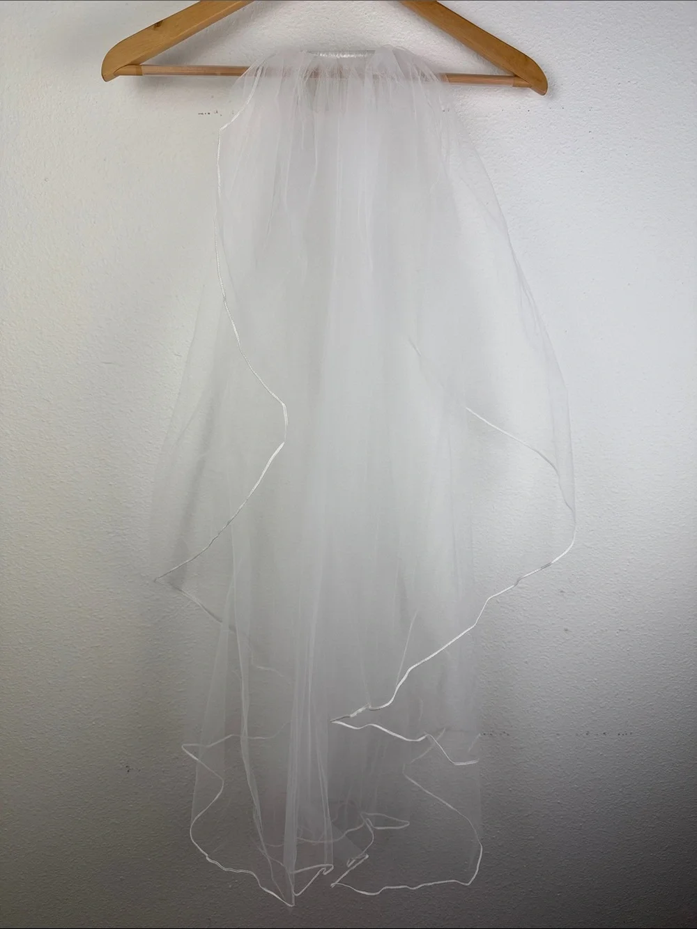 Bridal Wedding Veil White Cascade Waterfall Tulle With Satin Edge